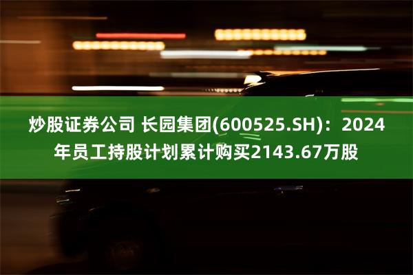 炒股证券公司 长园集团(600525.SH)：2024年员工持股计划累计购买2143.67万股