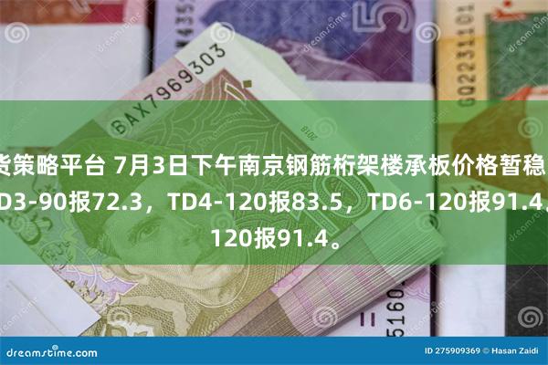 期货策略平台 7月3日下午南京钢筋桁架楼承板价格暂稳，TD3-90报72.3，TD4-120报83.5，TD6-120报91.4。
